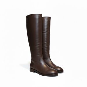 New Stuart Weitzman Keelan Brown Leather Riding Boots Quiet Luxury Rare Size